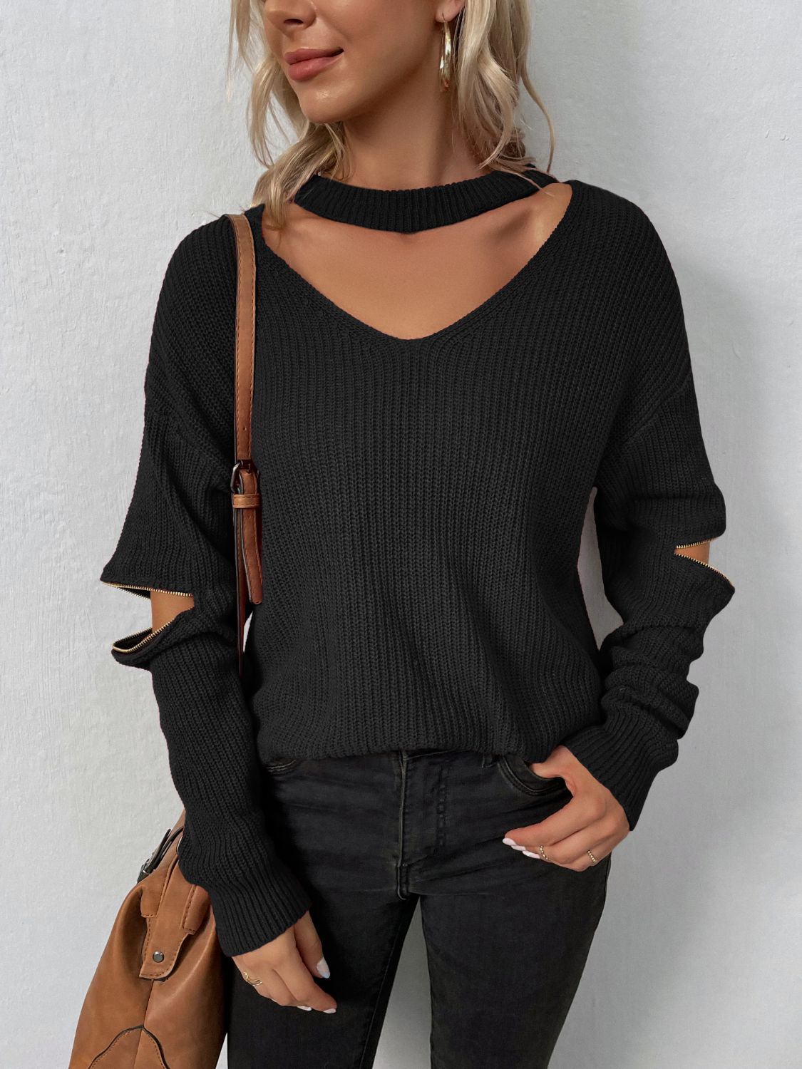 Distressed Zipped Sassy Sweater