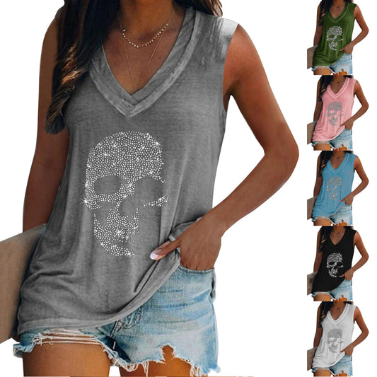 Personalized Hot Diamond Short Sleeved V-neck T-shirt For Women
