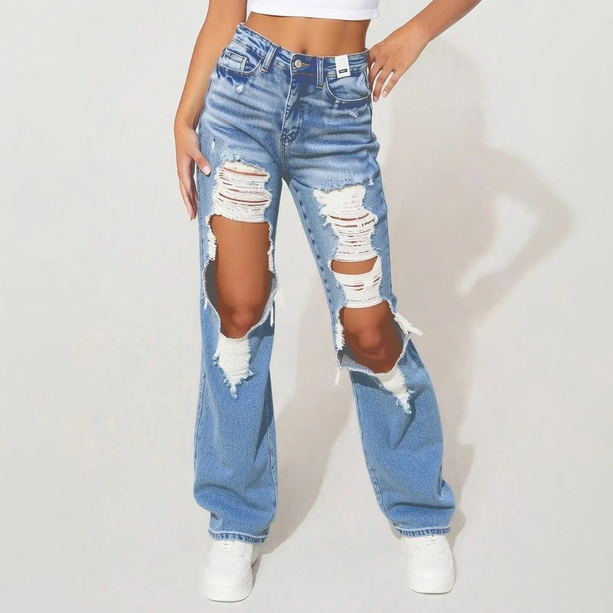 Women's  Distressed, Loose Fit Light Colored Denim Jeans