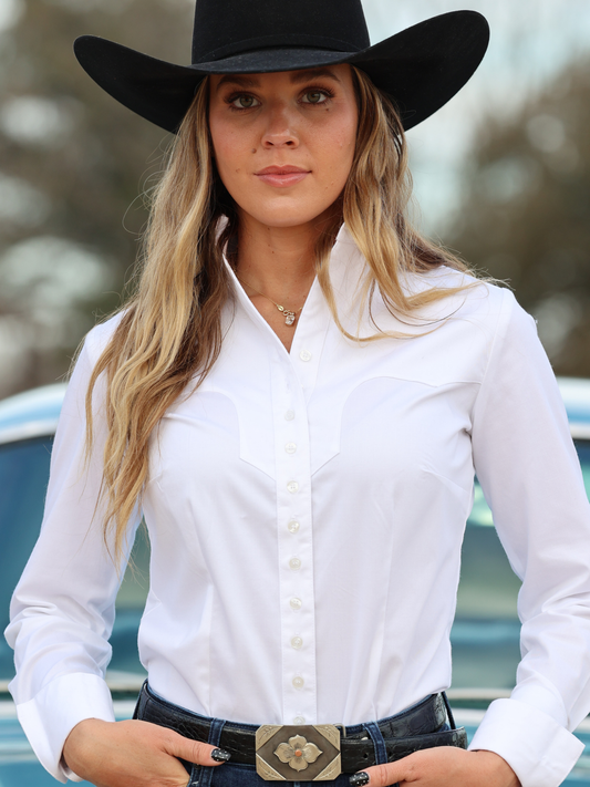 Solid White Stretch Women’s Western Shirt | OG Collection