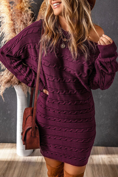 Boat-Neck Cable-Knit Sweater Dress