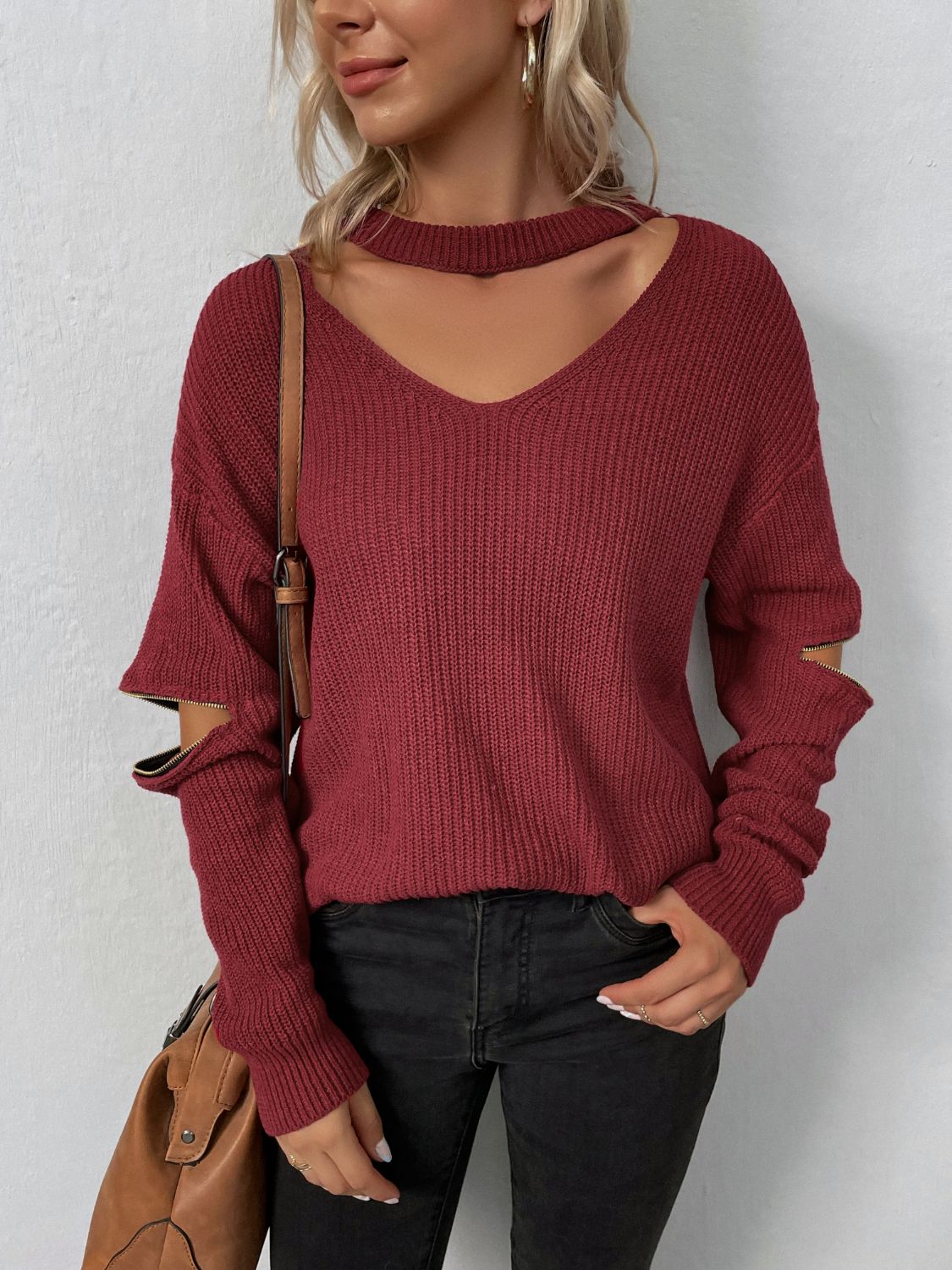 Distressed Zipped Sassy Sweater