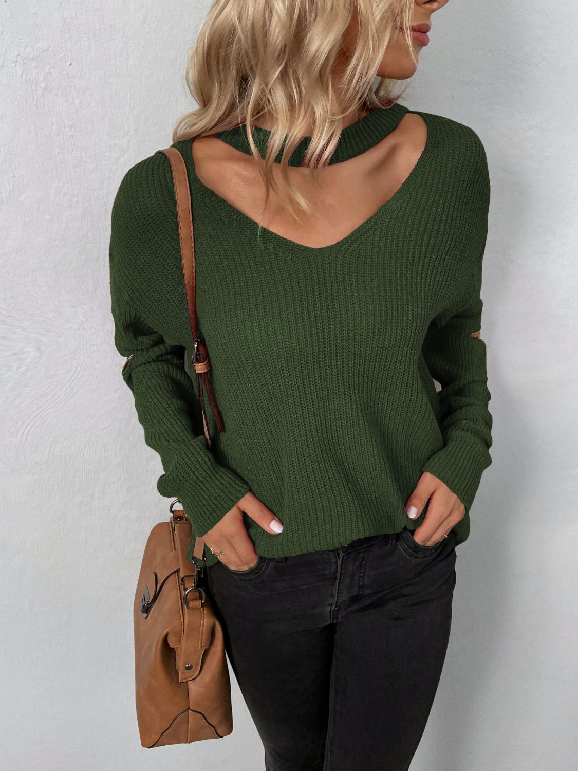 Distressed Zipped Sassy Sweater