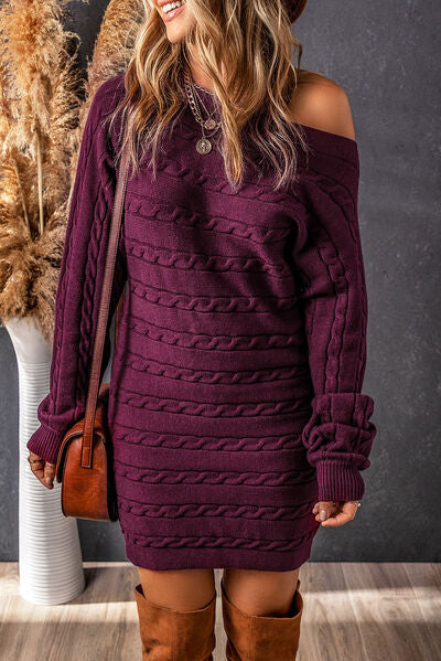 Boat-Neck Cable-Knit Sweater Dress