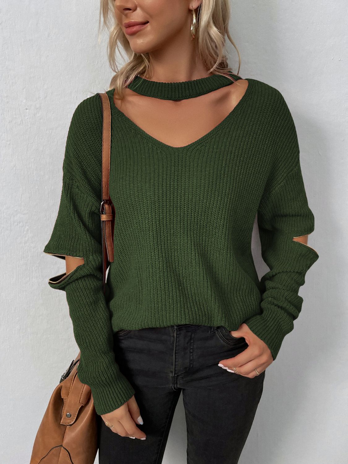 Distressed Zipped Sassy Sweater