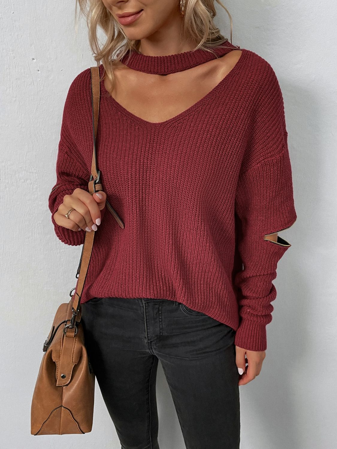 Distressed Zipped Sassy Sweater