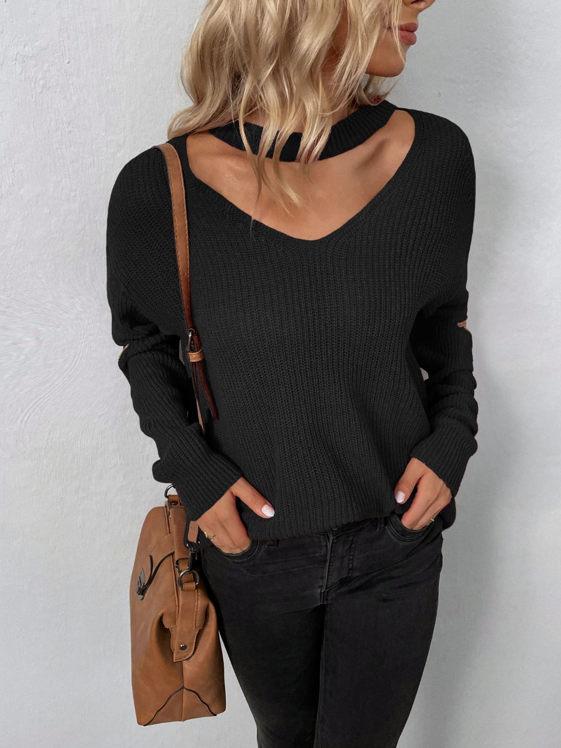 Distressed Zipped Sassy Sweater