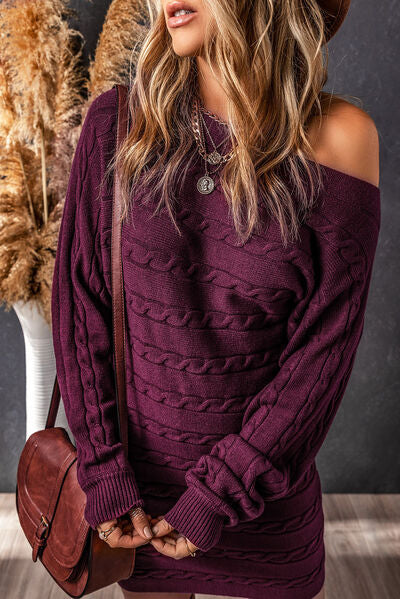 Boat-Neck Cable-Knit Sweater Dress