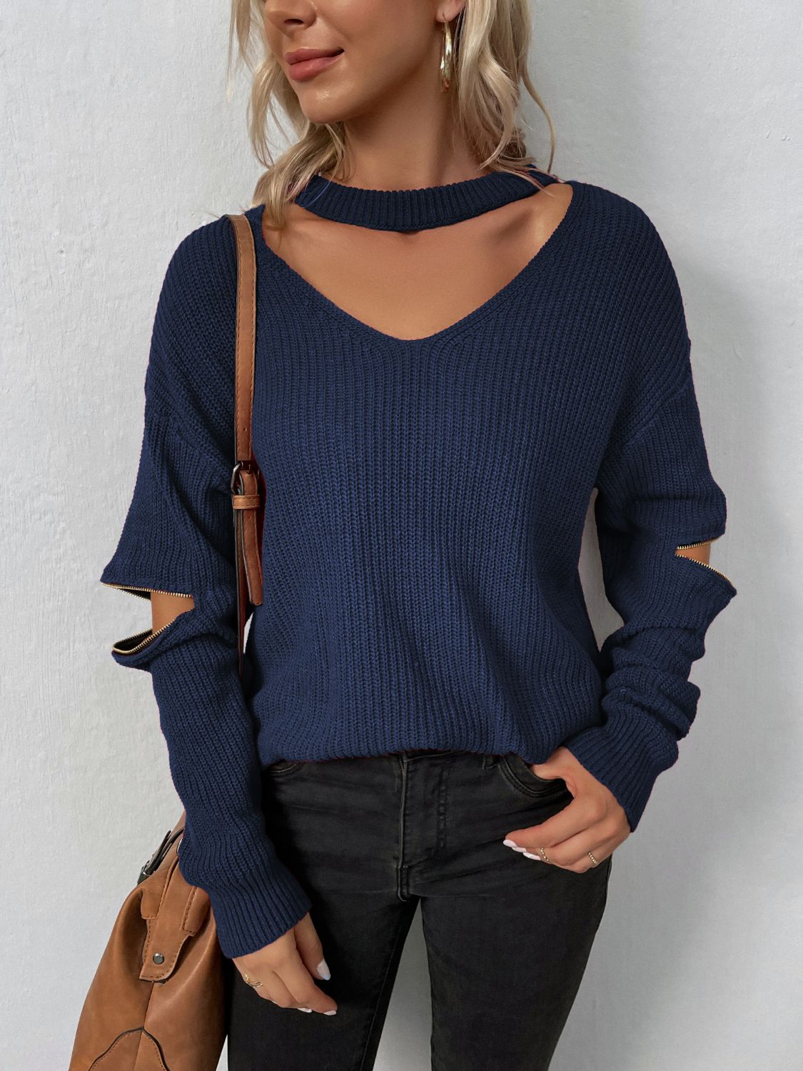 Distressed Zipped Sassy Sweater
